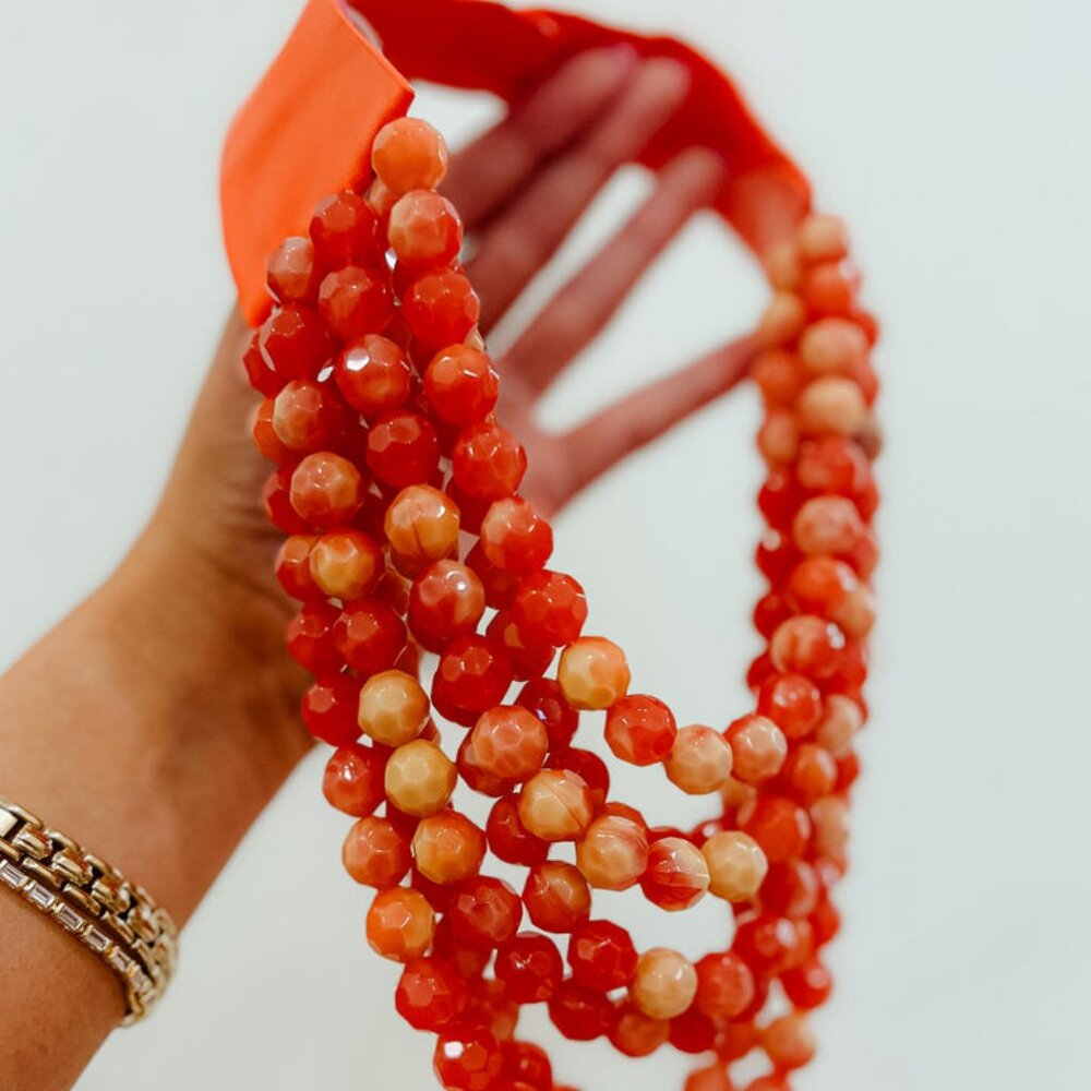 NEW Stunning Faceted Beaded 7-Strand Bib Statement Necklace in Orange Punch - Picture 3 of 9